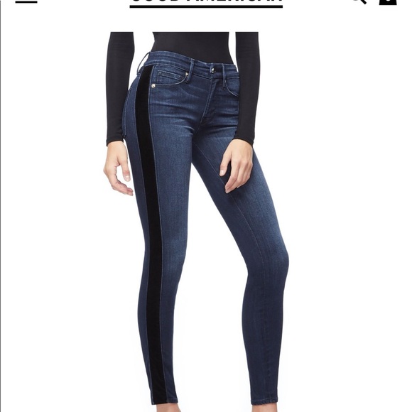good american good waist piecing high rise skinny jeans